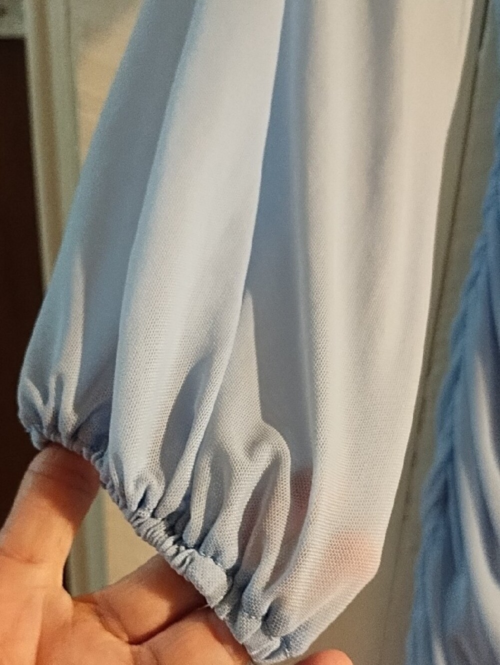 Light Blue Ruched Long-Sleeve Midi Dress Medium EUC. - Picture 4 of 15